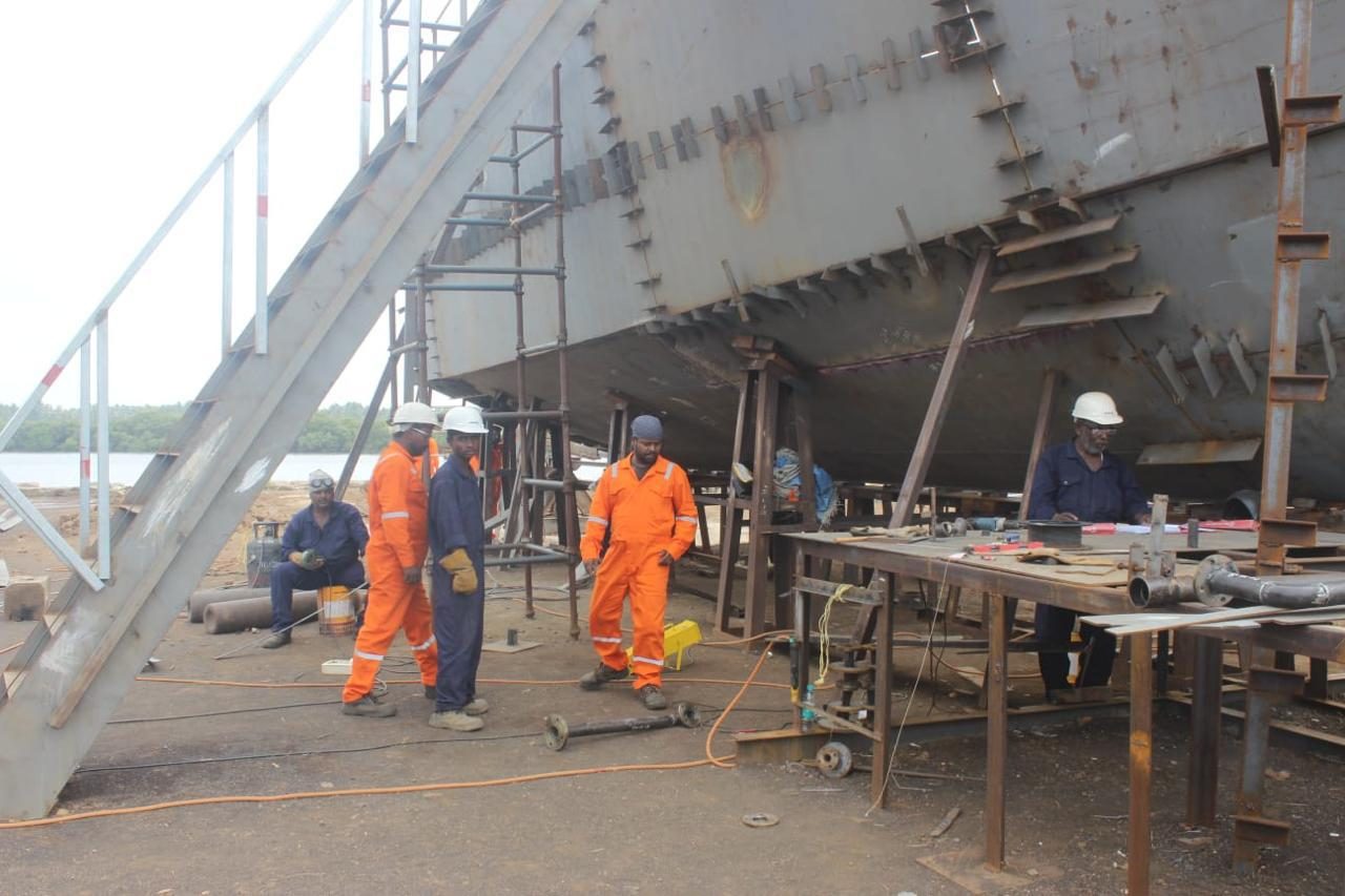 Steel works beneath the hull